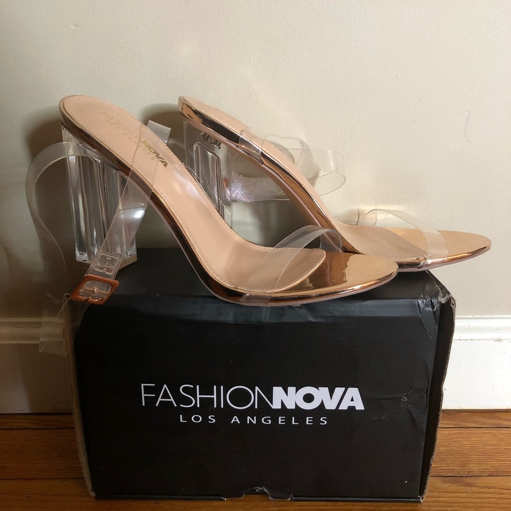 Fashion Nova Glass Slipper Rose Gold Size 10 heels